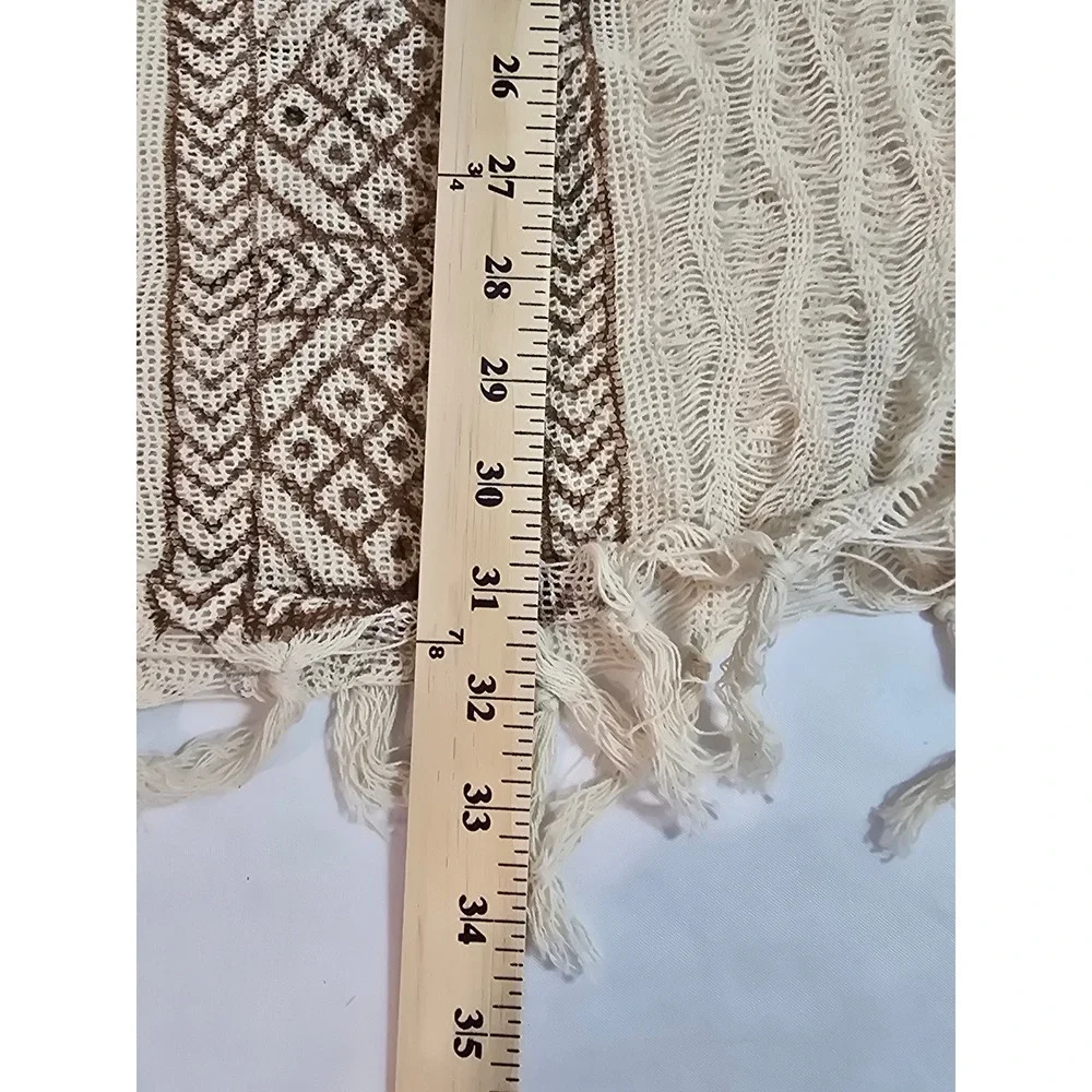 Nikky Women's‎ Cream Brown Geometric Print Open Weave Cotton Scarf Wrap New